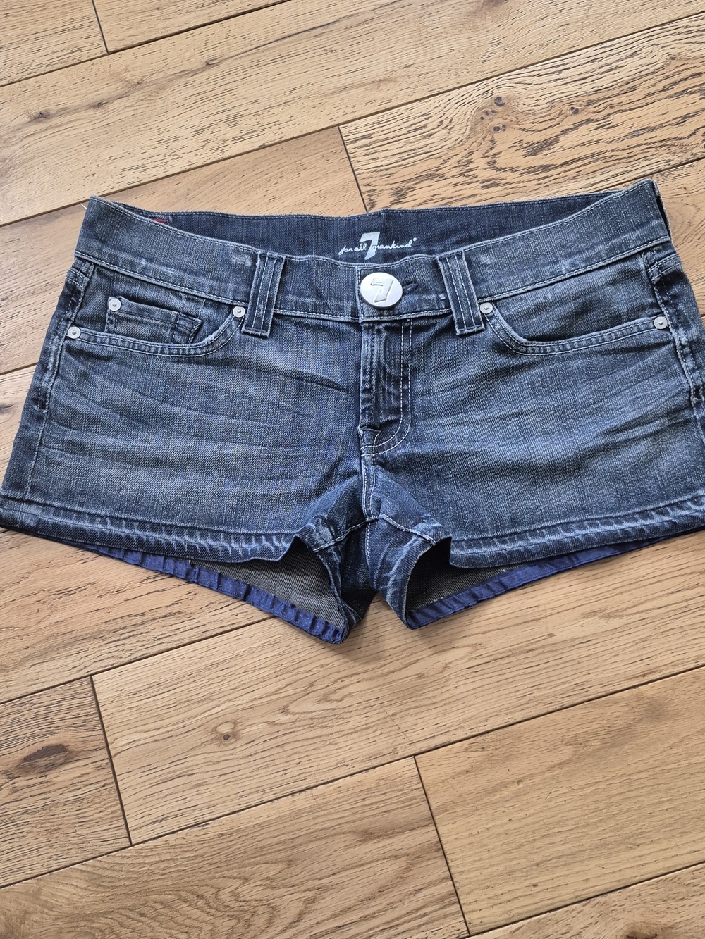 7 For All Mankind Denim Shorts Womens 32 Dark Wash Distressed Low Rise